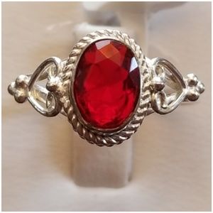 1ct Bright Red Garnet Ring Size 7.25 925